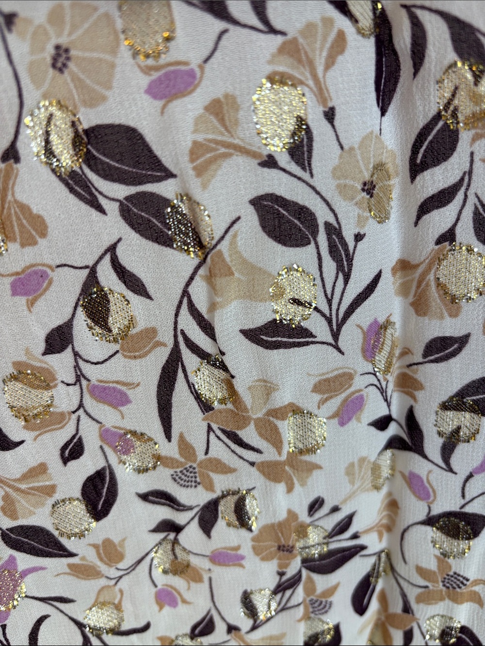 Ann Taylor Cream Floral metallic ruffle Long-Sleeve Peasant smocked blouse XL - Picture 12 of 12